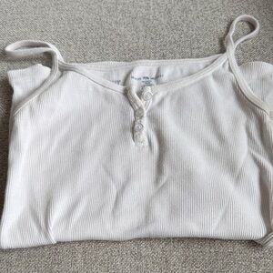 Brandy Melville White Ribbed Henley Cami